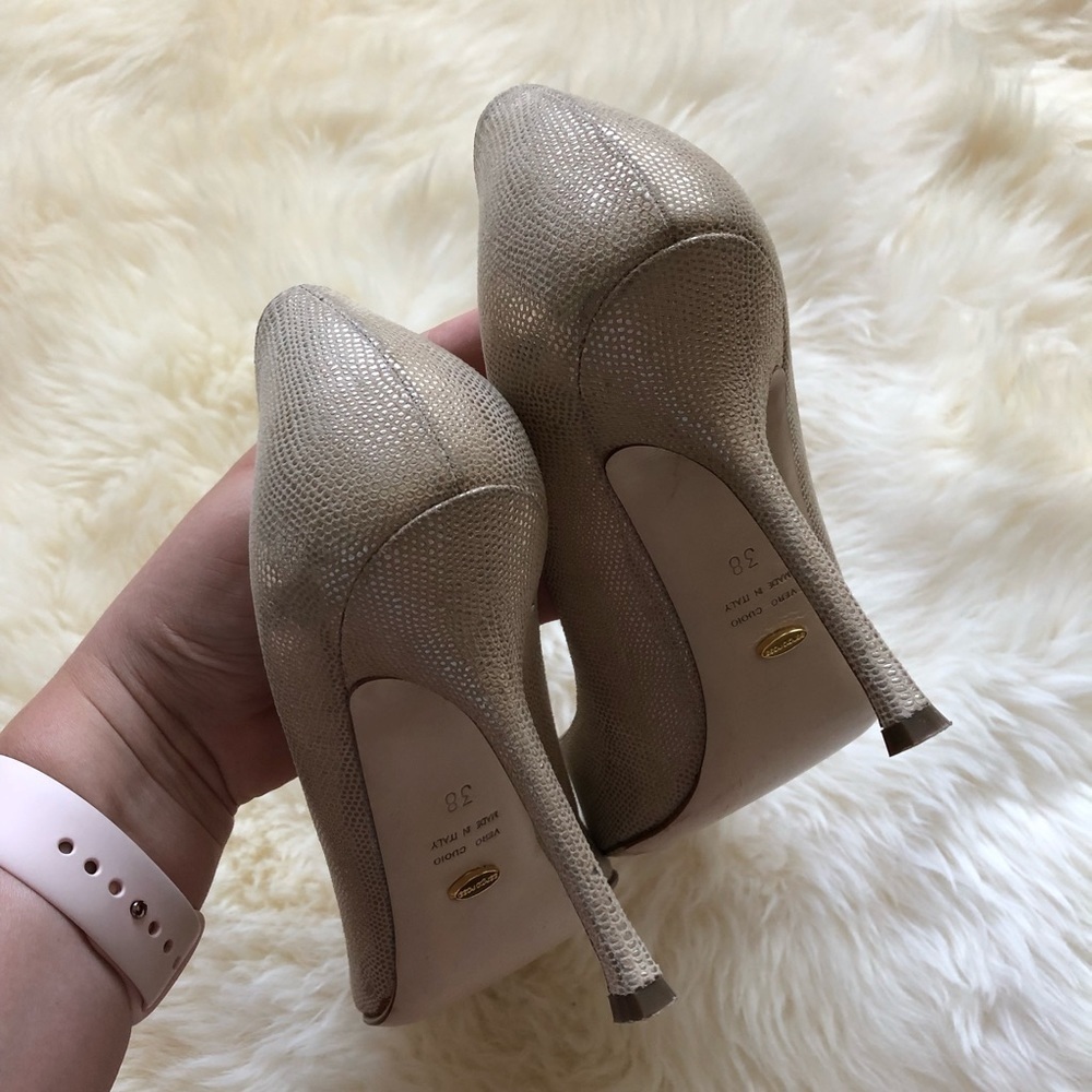 Sergio Rossi Gold Embossed Pointed Toe Pump 38 - Picture 5 of 8